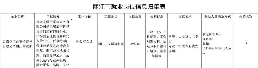 【招聘信息】云南空港百事特商务有限公司丽江营业部2023年人员招聘_http://www.mainten.cn_cns_第3张