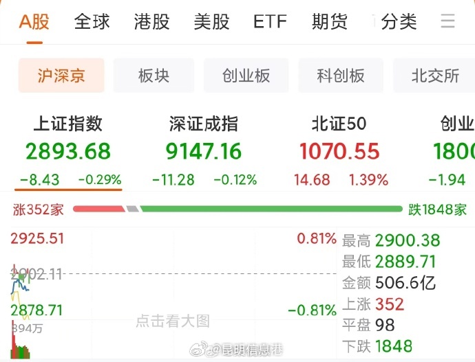 沪指开盘失守2900点