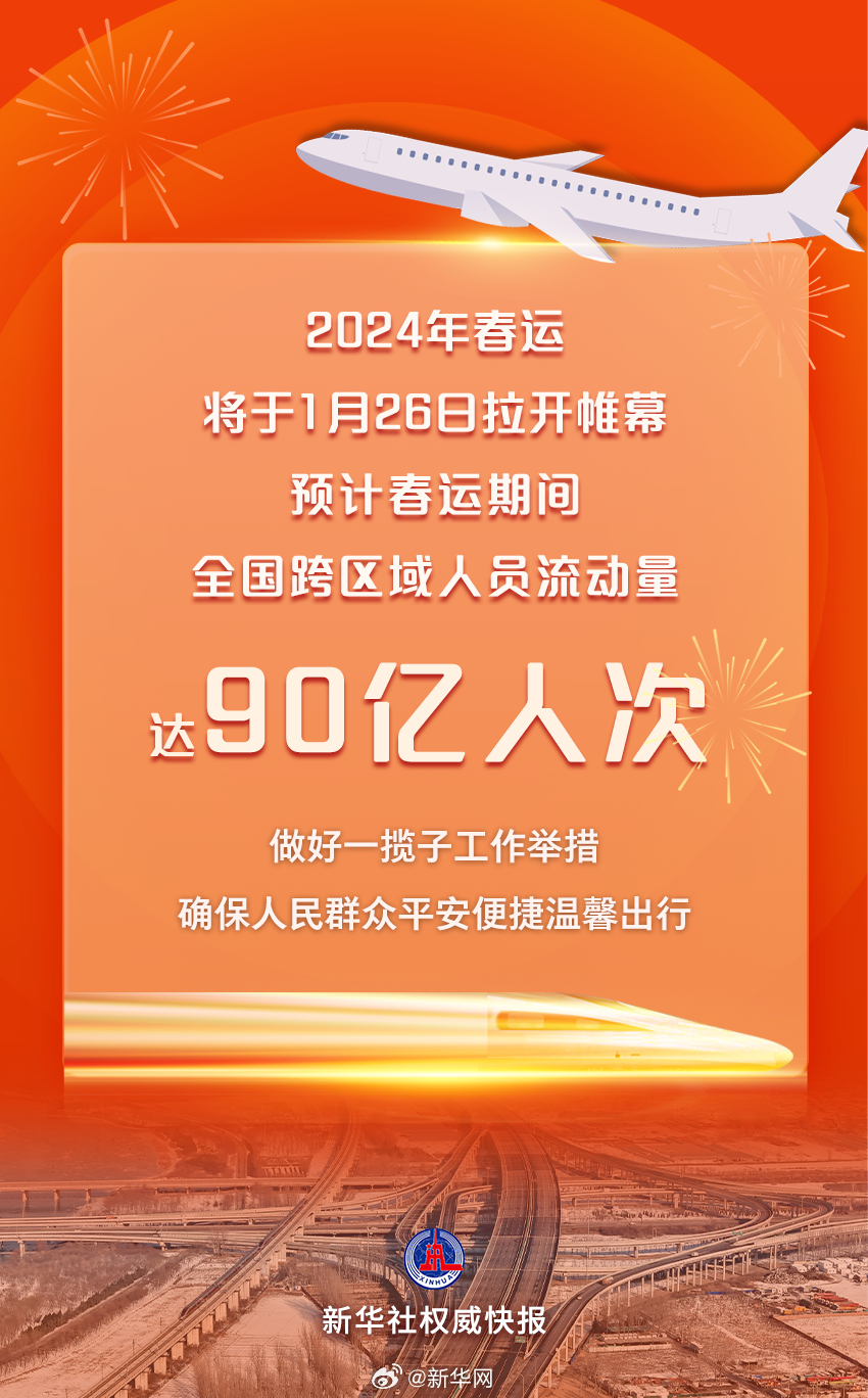 新华社权威快报丨2024年春运全国跨区域人员流动量预计达90亿人次