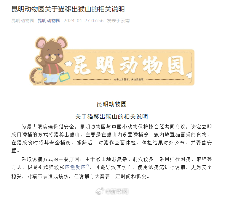 昆明动物园决定采用诱捕方式将猫移出猴山