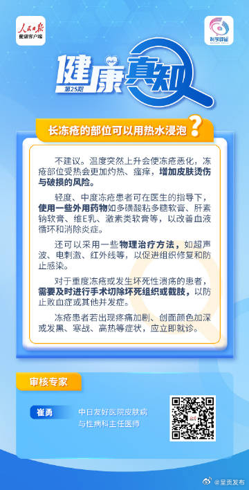 长冻疮的部位不要用热水泡