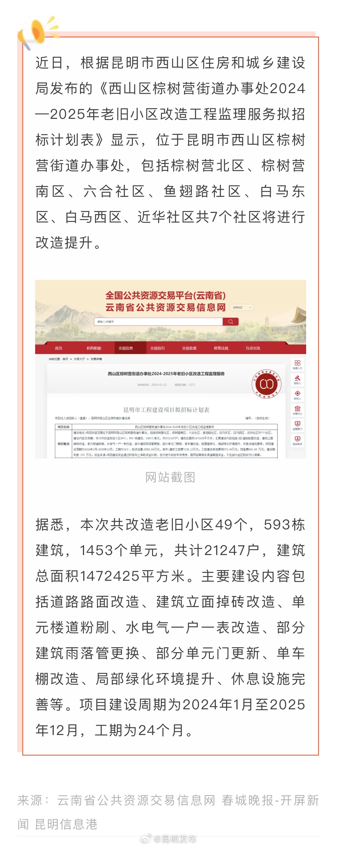 昆明这7个社区将改造提升