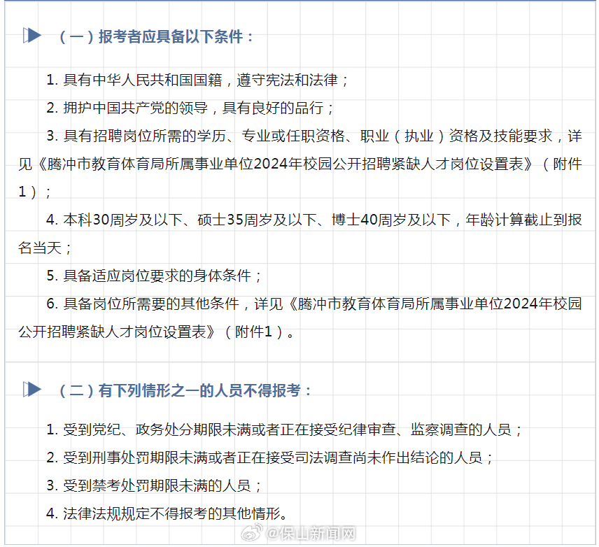 公示公告—— 腾冲市教育体育局所属事业单位2024年校园公开招聘紧缺人才公告