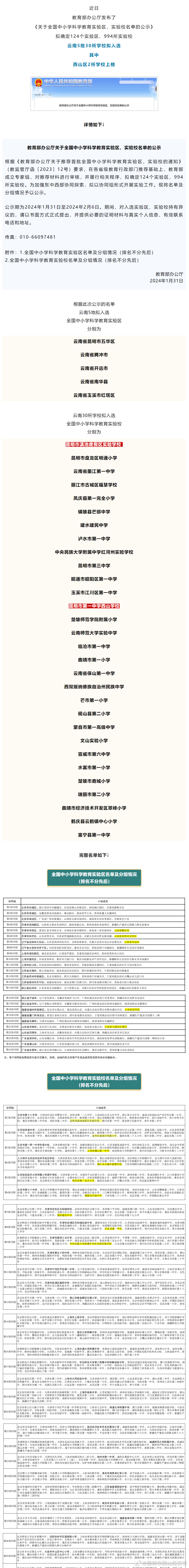 国家级名单公示！西山区2所学校上榜→