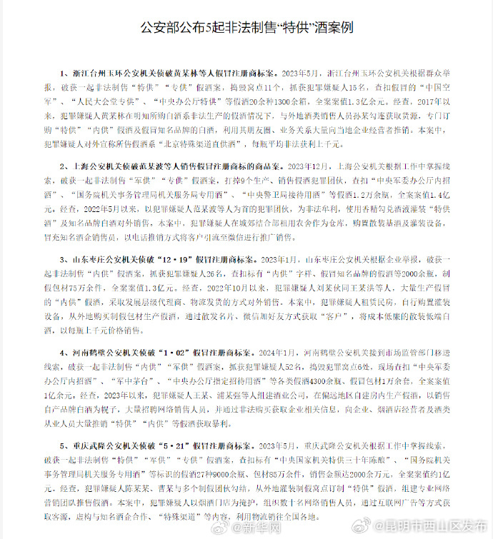 公安部：勿轻信所谓特供专供酒品 严防上当受骗