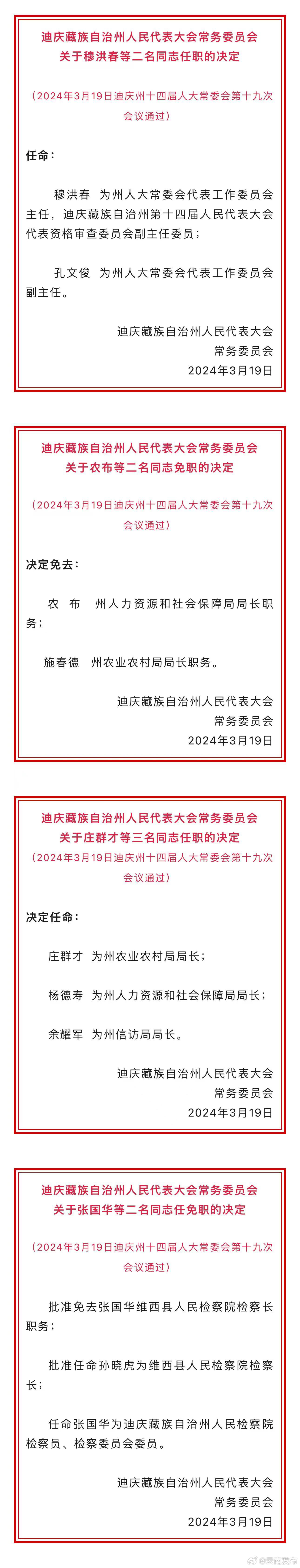 迪庆州人大常委会通过一批人事任免名单