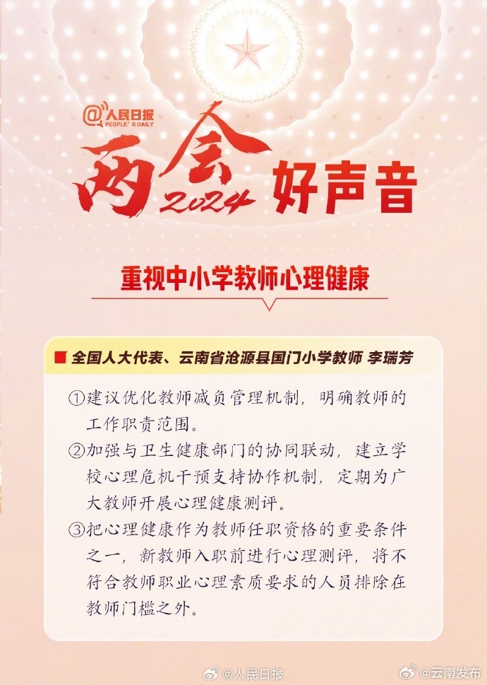 李瑞芳代表：建议重视中小学教师心理健康