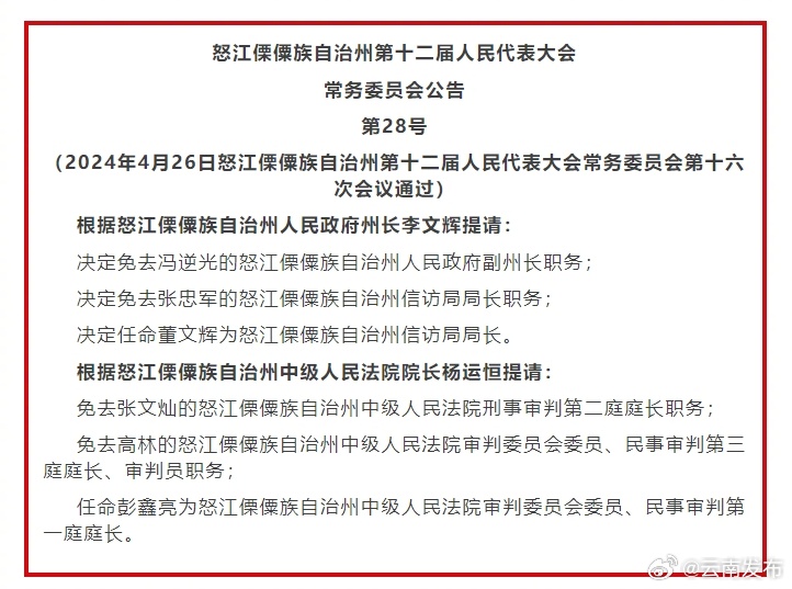 怒江州人大常委会通过一批人事任免名单