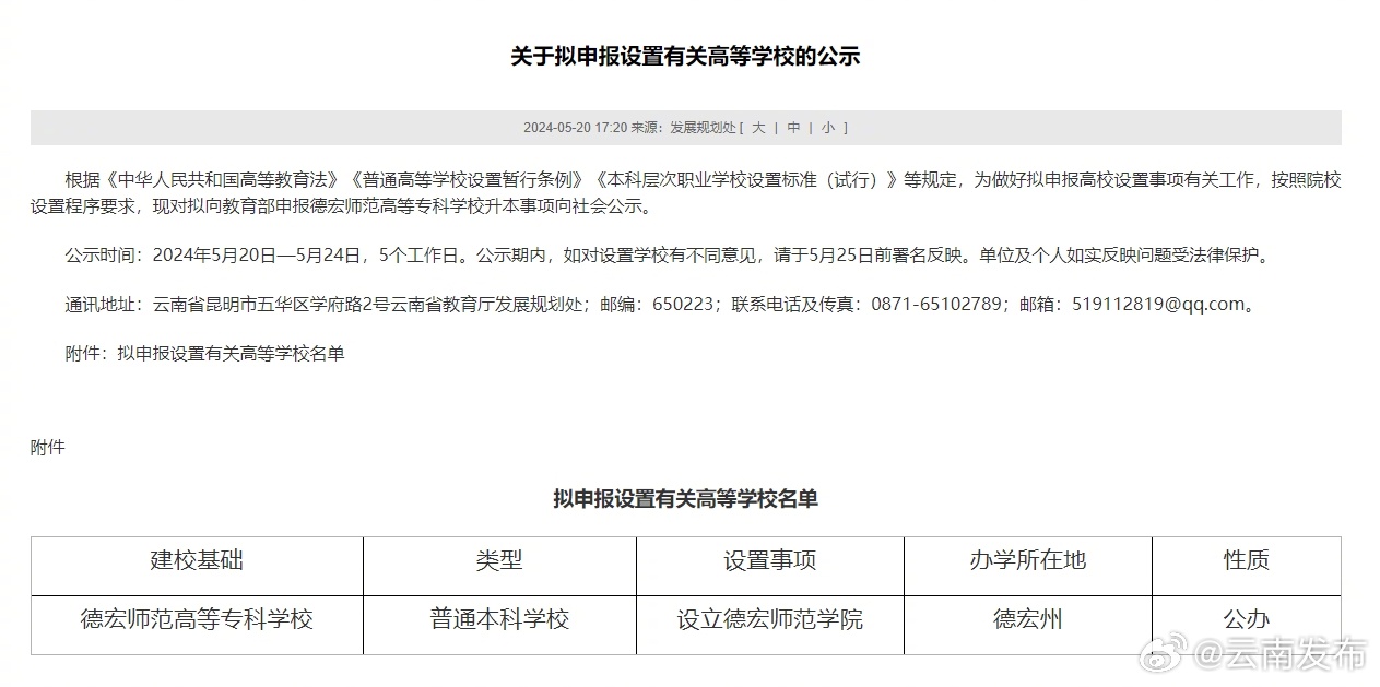 最新公示！云南拟再添一所本科院校