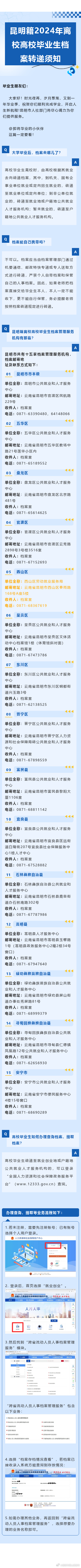 最全邮寄地址，昆明籍2024年离校高校毕业生档案转递须知