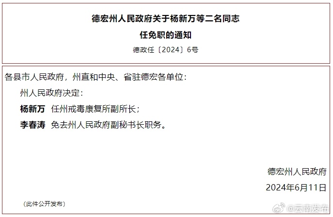 德宏州人民政府发布一批任免职通知
