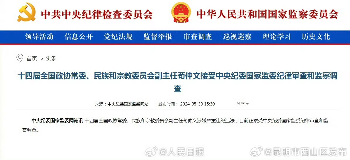 苟仲文接受审查调查