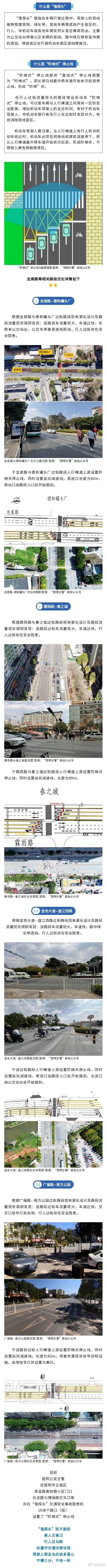 昆明这些路口采用了“阶梯式”停止线预防“鬼探头”