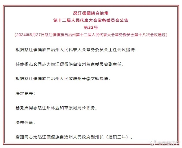 怒江州人大常委会通过一批任免名单
