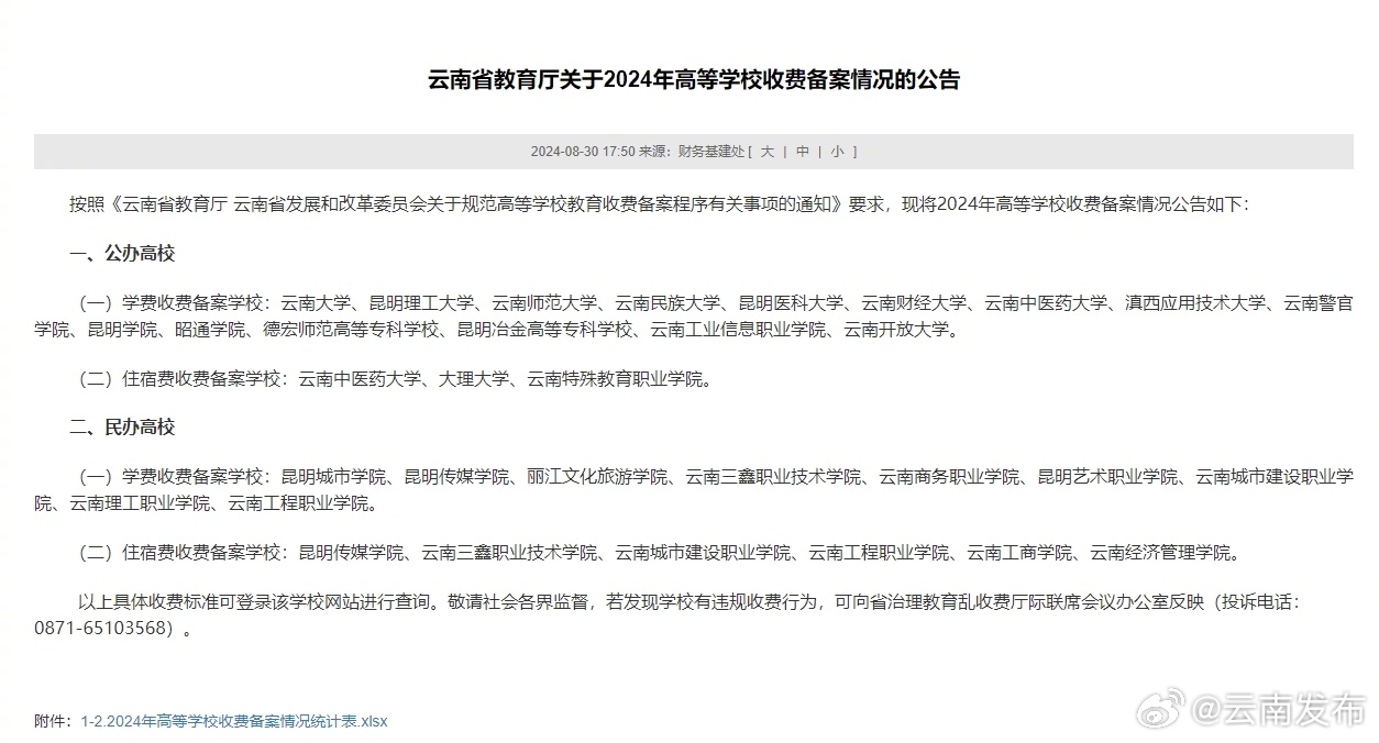 云南这些高校明确学费和住宿费收费标准