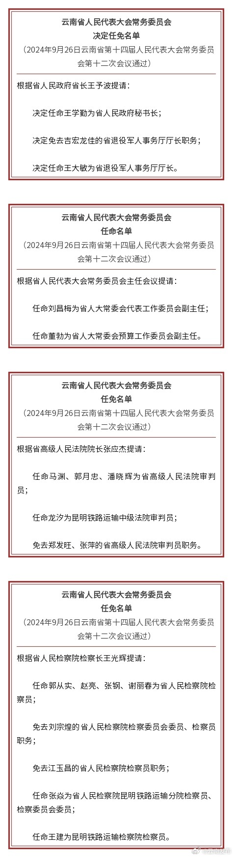 省人大常委会通过一批人事任免名单