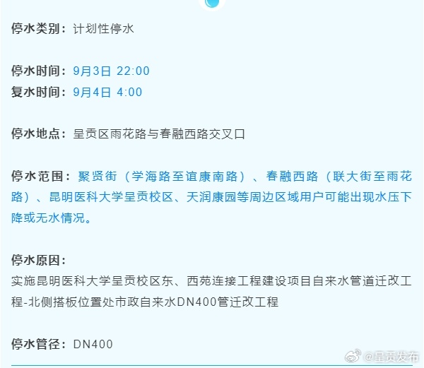注意了！呈贡这个片区9月3日起将停水