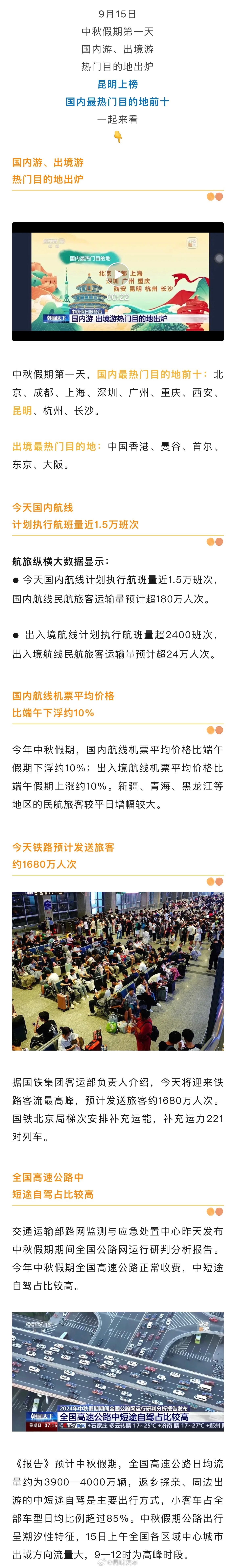 中秋假期第一天，昆明上榜国内最热门目的地前十！