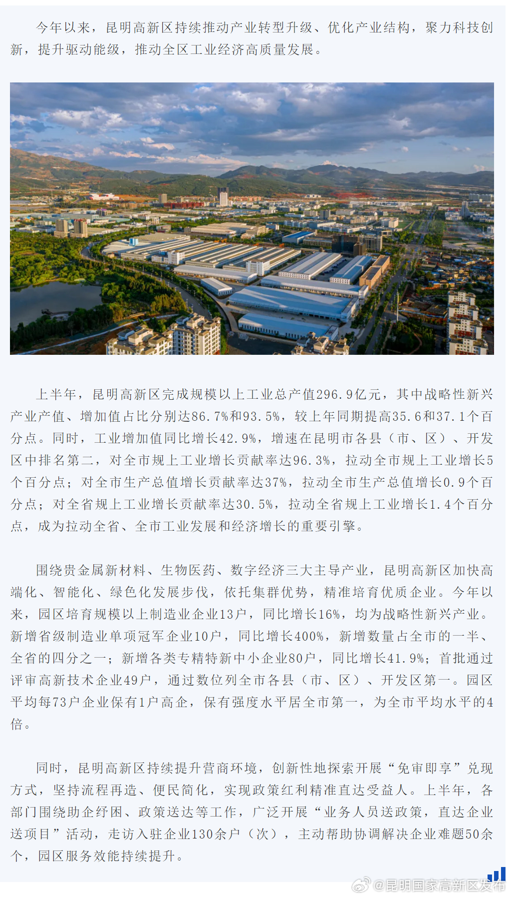 昆明高新区工业经济发展提速
