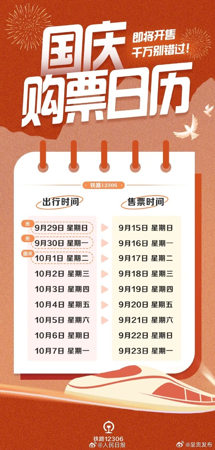 提醒：明天可买10月1日火车票