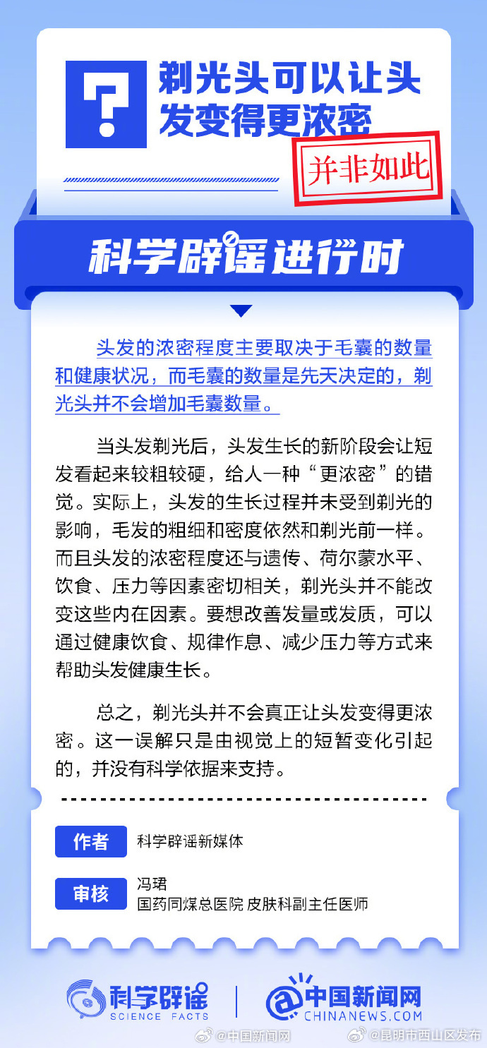 剃光头可以让头发浓密吗？