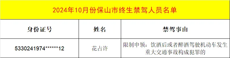 1人！保山交警曝光终生禁驾人员名单丨冬季行动