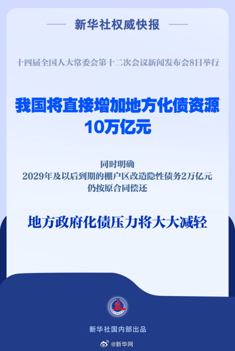 新华社权威快报丨直接安排10万亿元！地方政府化债压力将大大减轻