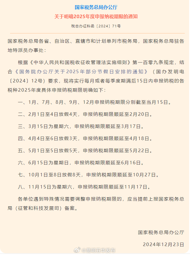 扩散周知！2025年度申报纳税期限明确