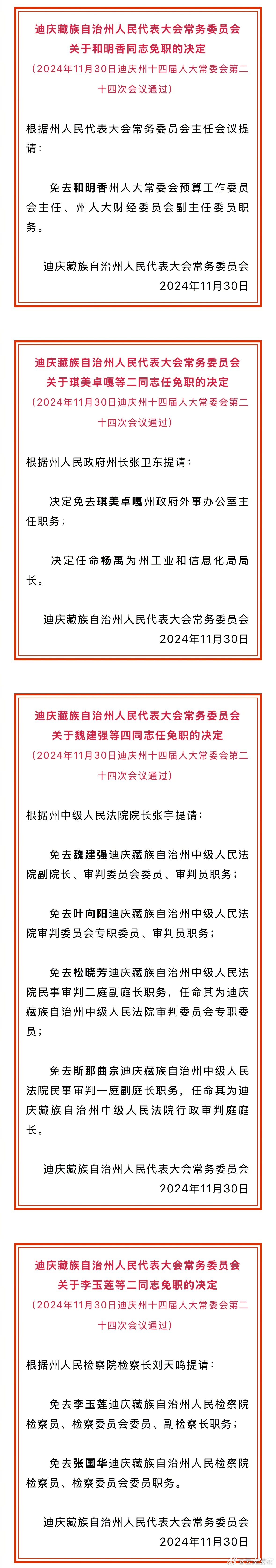 迪庆州人大常委会通过一批任免职名单