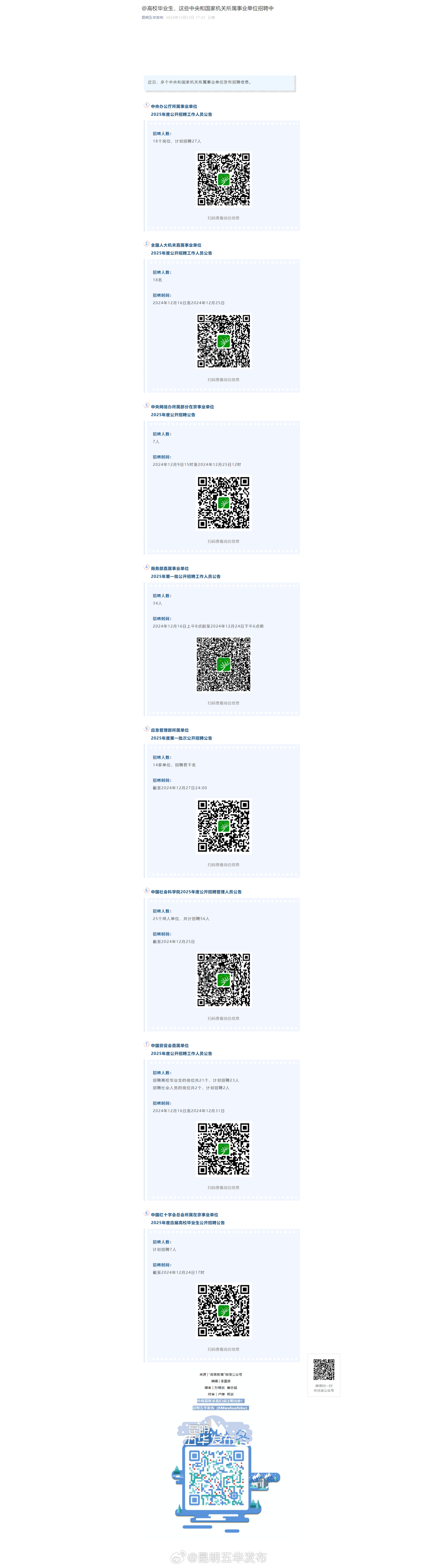 @高校毕业生，这些中央和国家机关所属事业单位招聘中
