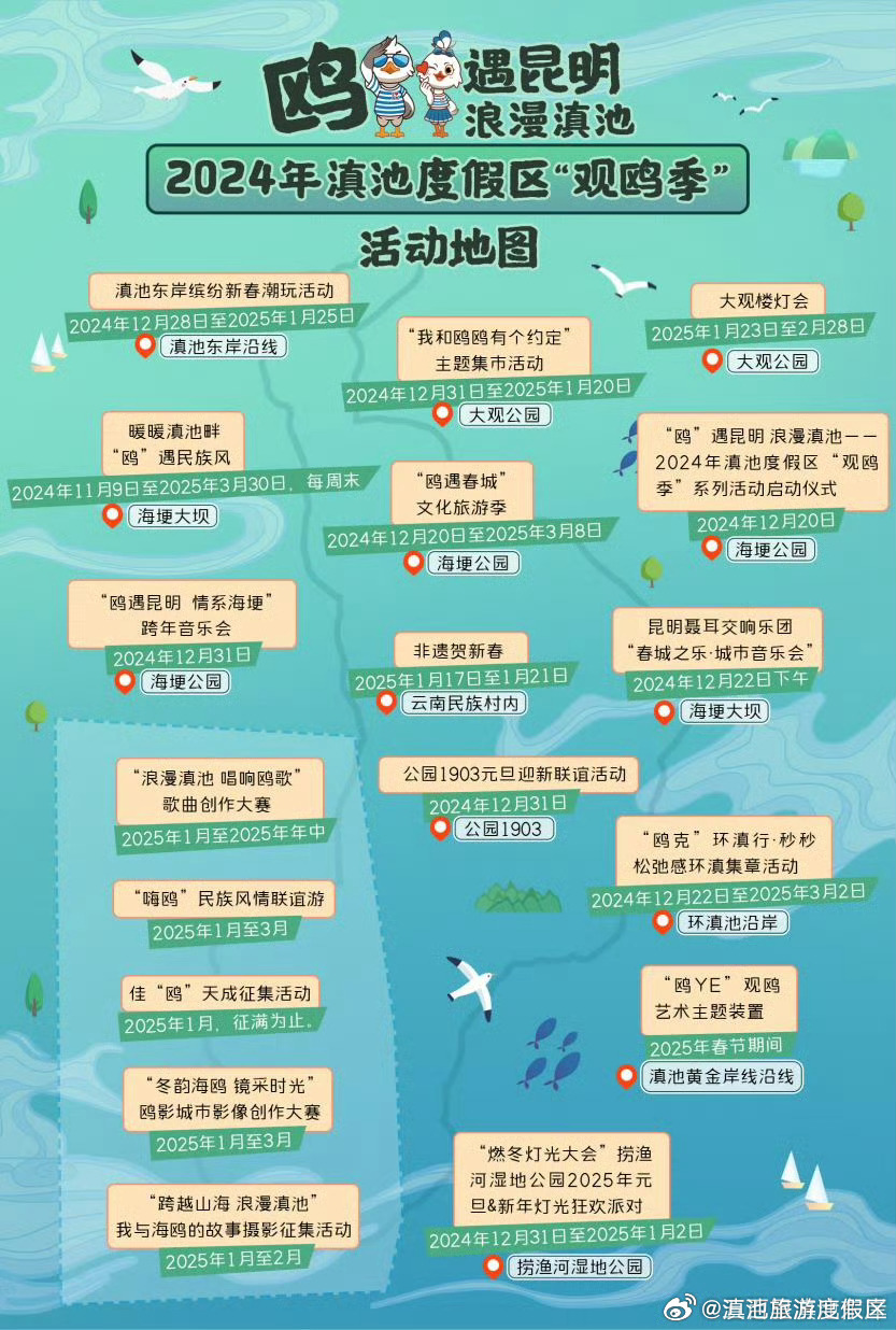 春节昆明玩什么？“鸥遇昆明 浪漫滇池” 2024年滇池度假区观鸥季活动了解一下，建议转发点赞收藏！
