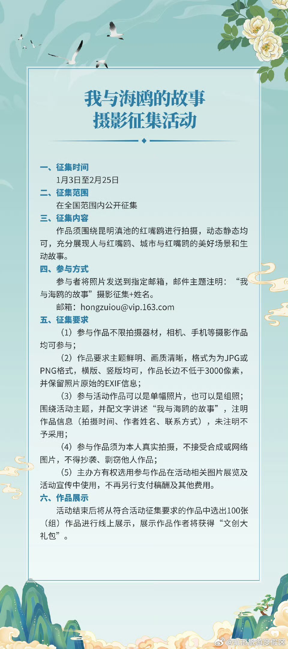 “我与海鸥的故事”摄影征集活动来啦！快来分享您与红嘴鸥的故事～