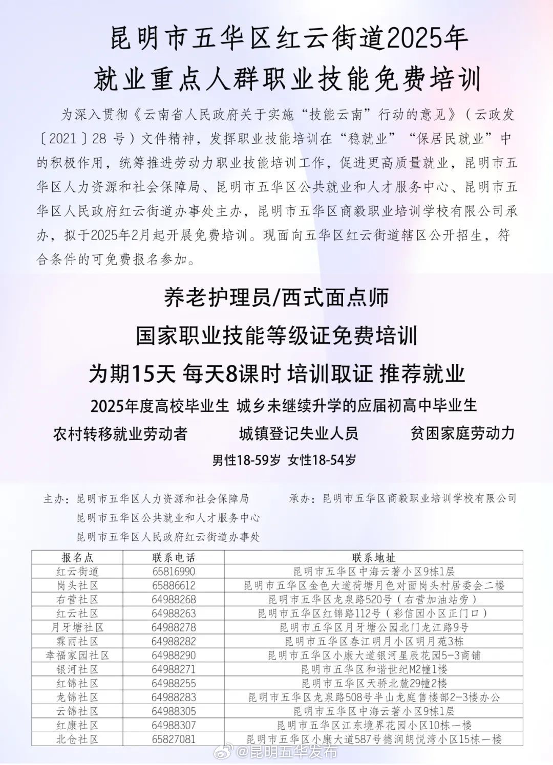 免费培训!红云街道2025年就业重点人群职业技能培训公开招生
