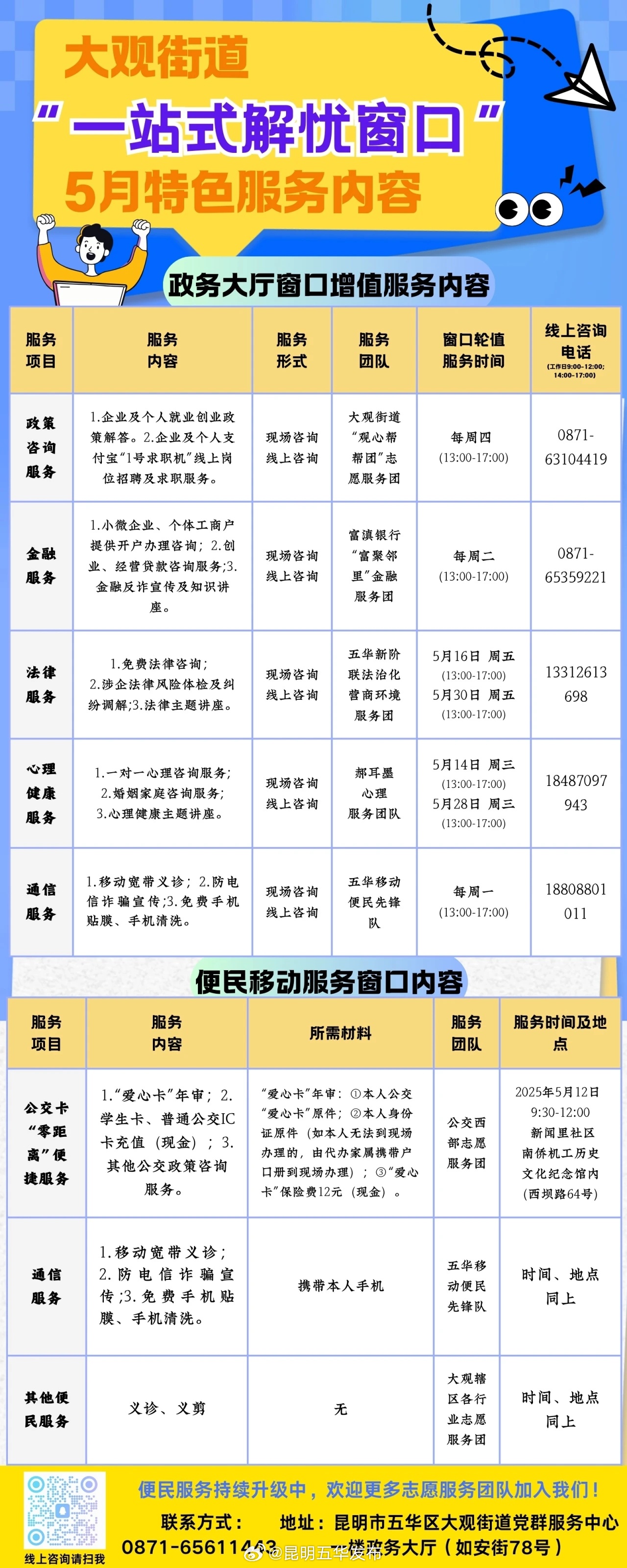 大观街道：“一站式解忧窗口”5月服务升级，超多便民福利来袭！