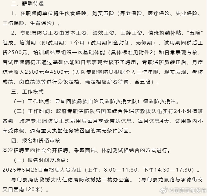 招聘信息|寻甸回族彝族自治县消防救援大队政府专职消防员招聘公告