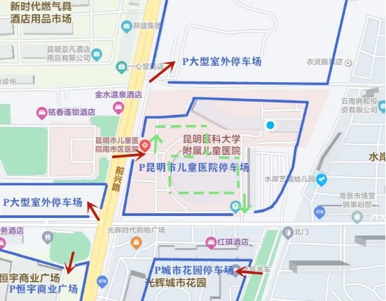 医院周边停车场位置信息温馨提示