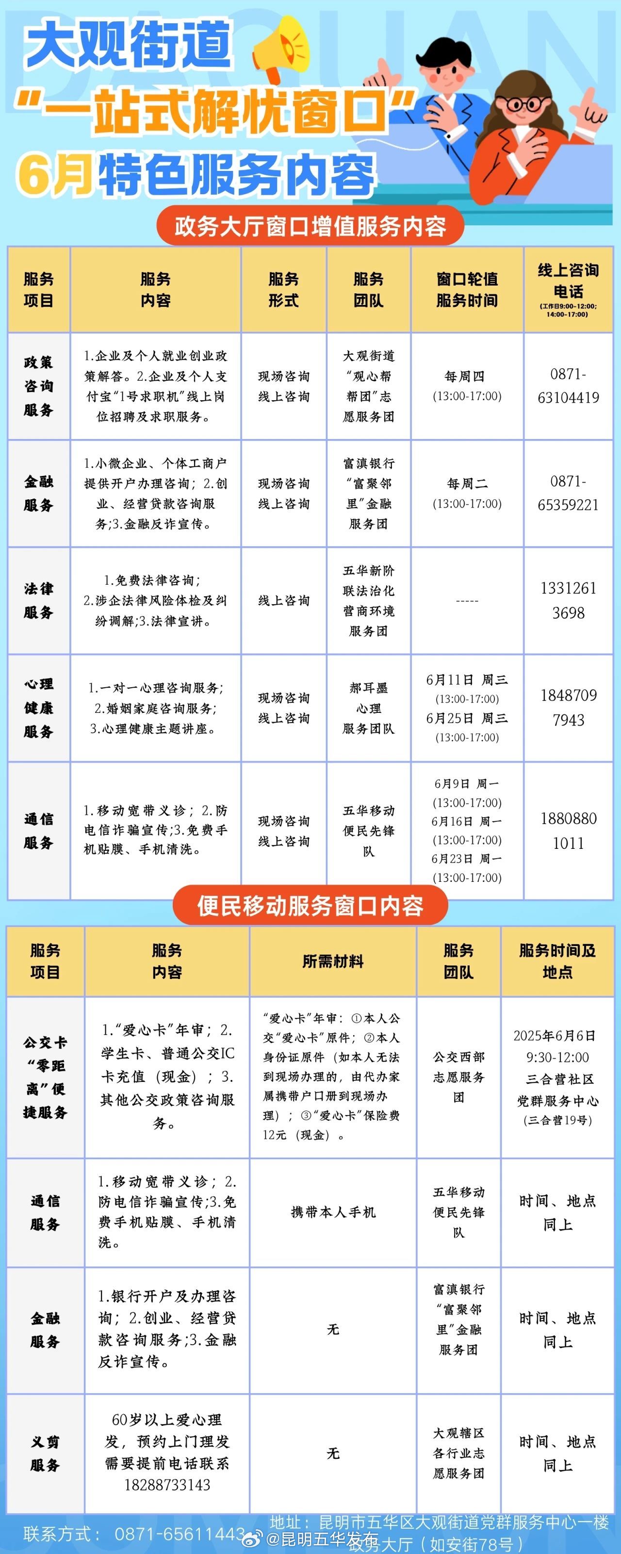 大观街道“一站式解忧窗口”6月便民服务，持续为你守候！