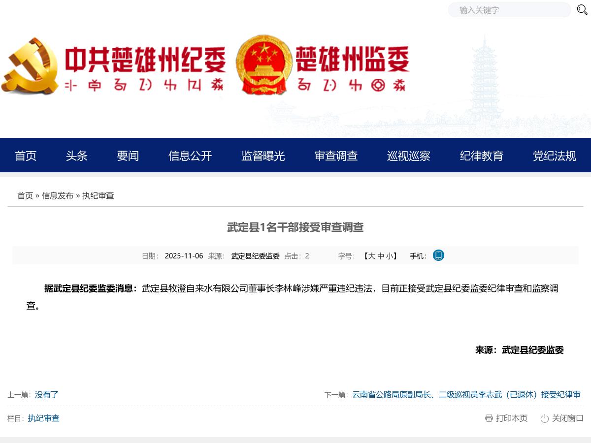 武定县1名干部接受审查调查