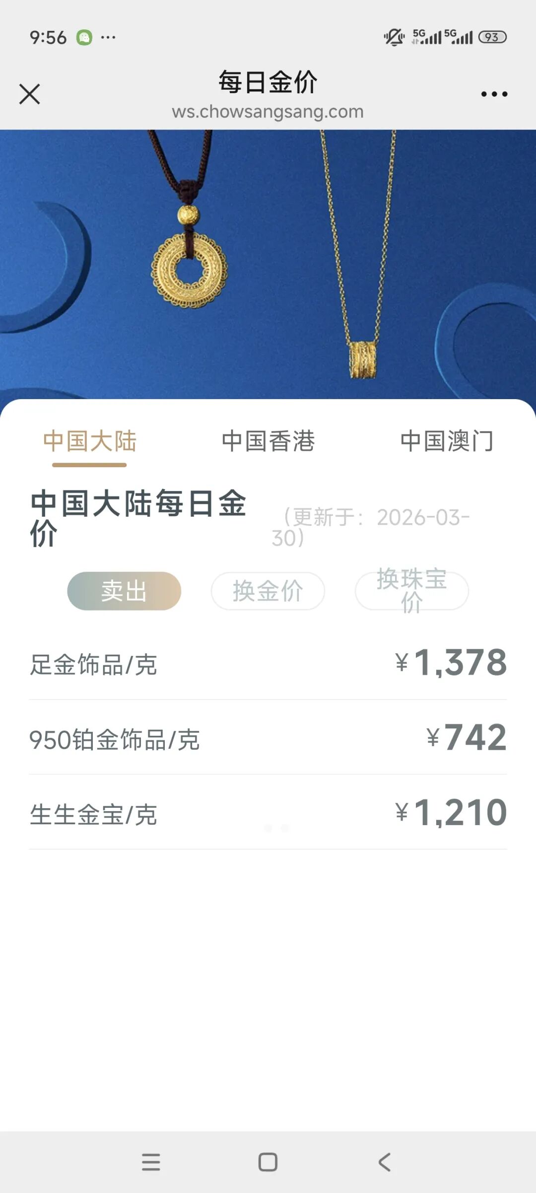 金饰克价下调！