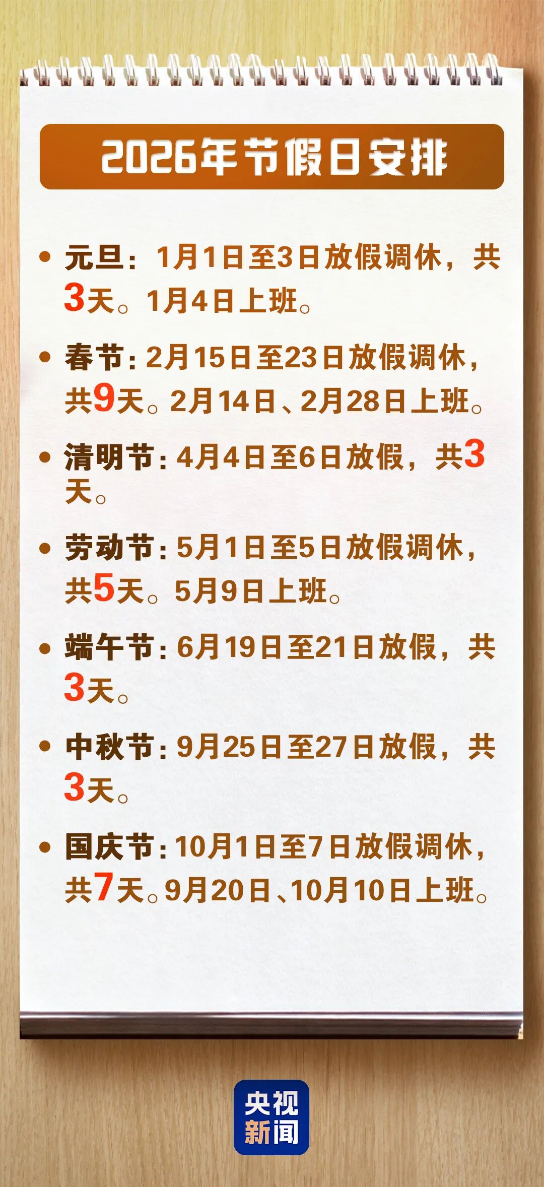 放假通知：连休3天！不调休！