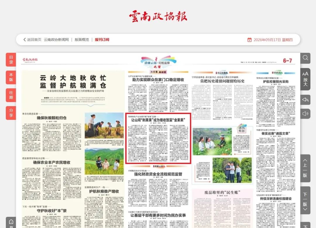 聚焦特色产业发展开展“贴身”监督——让山间“刺果果”成为增收致富“金果果”